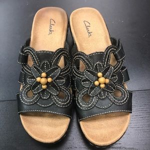 Black Clark’s slide on sandal w/ embellishment